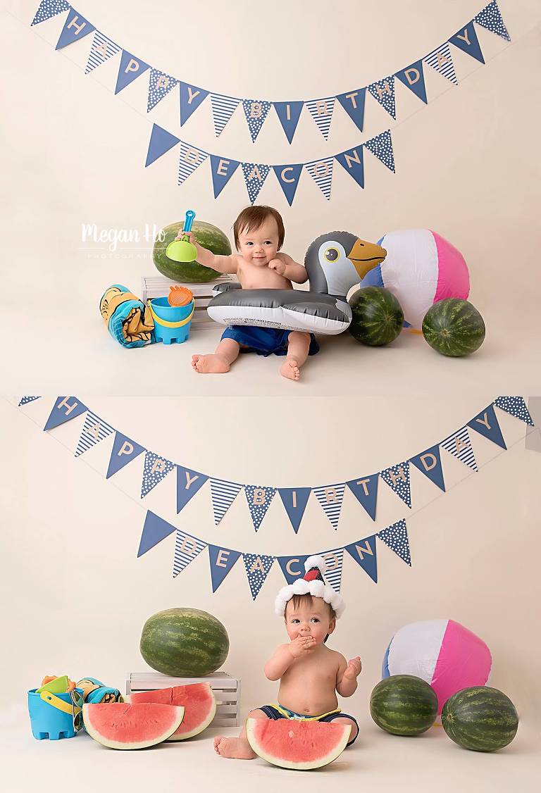 first birthday summer session in nh studio with penguin floatie