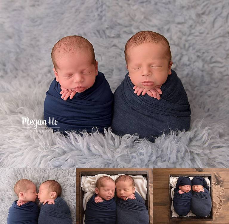 two baby boys wrapped in navy nh twin studio session