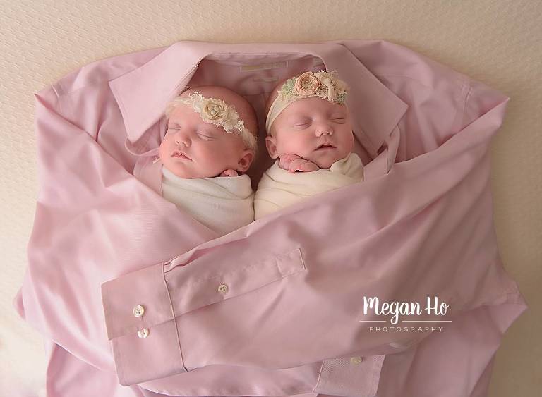 twin sisters wrapped in grandpas pink shirt bedford new hampshire