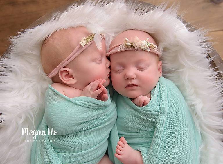 mint and pink twin girls new hampshire newborn session telling secrets