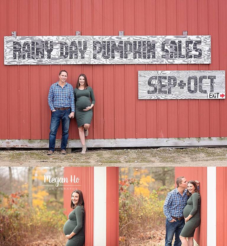 fall maternity session in New Hampshire with red barn