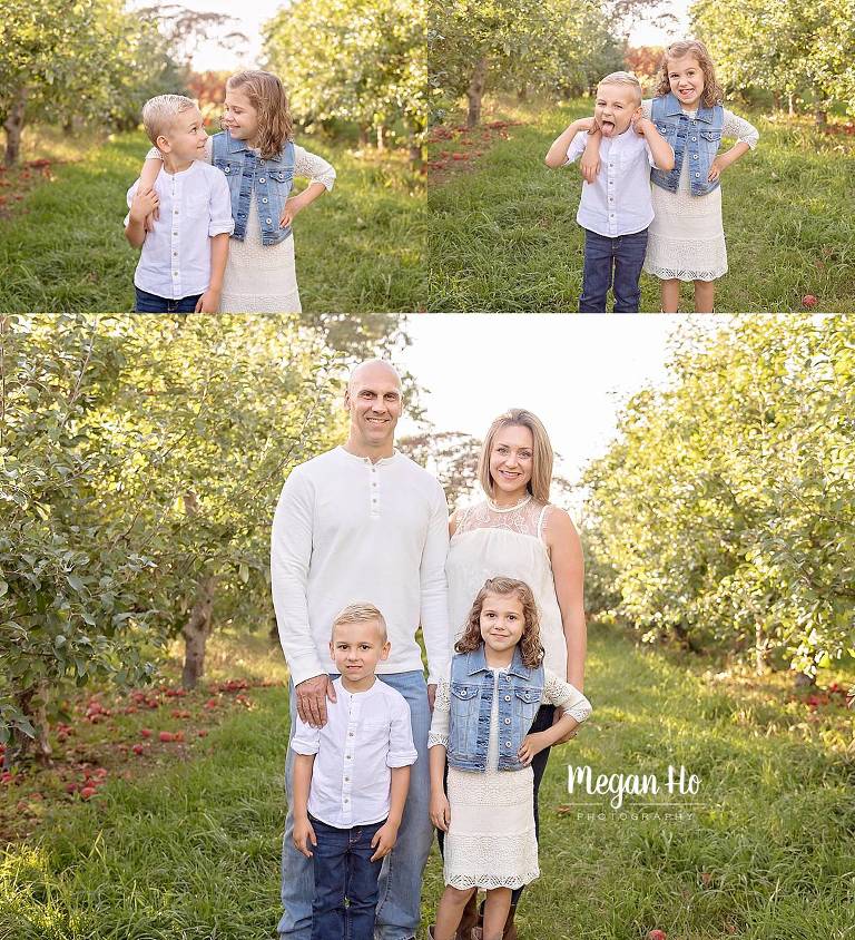 fall family session in nh family of four in blue and white