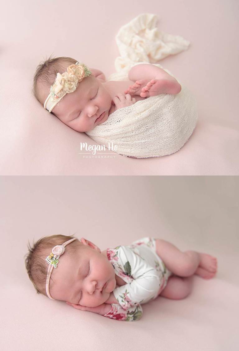 sweet baby girl sleeping on pink backdrop in nh newborn session