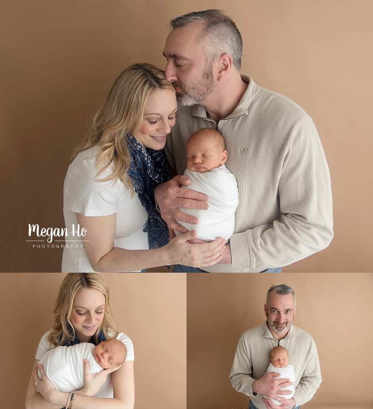 sweet family with their newest little boy in white