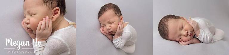 adorable little fingers resting on cheeks in newborn session in nh