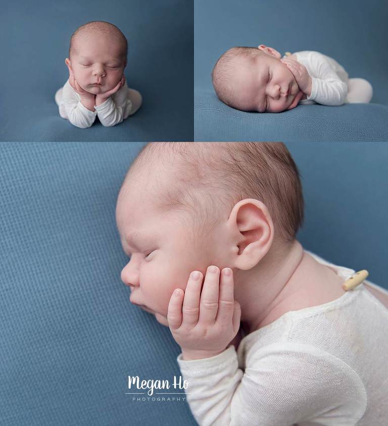 little baby boy sleeping sweetly in white romper