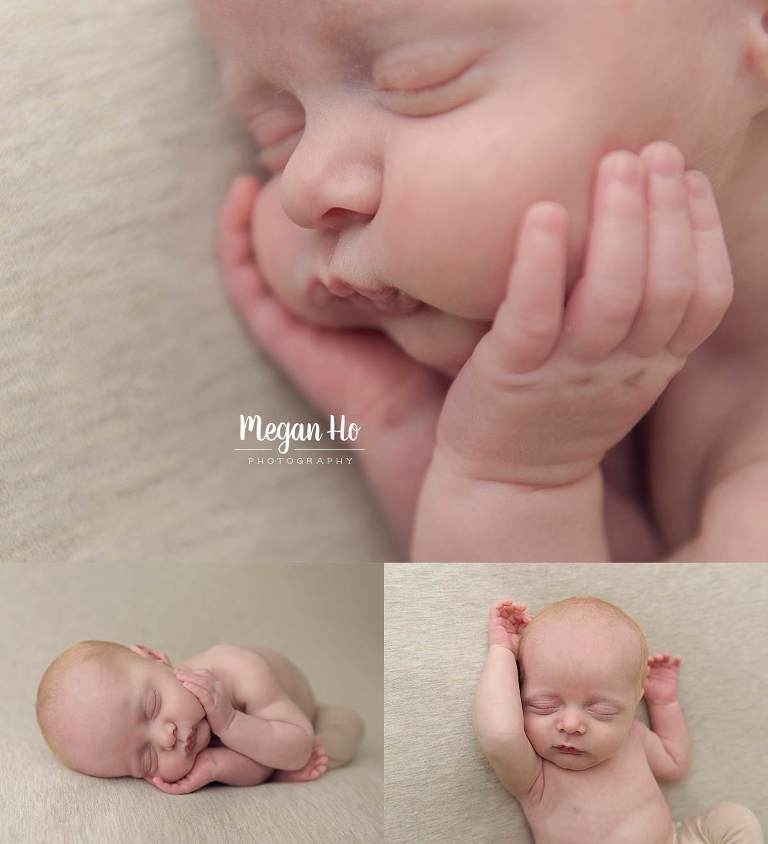 adorable baby boy sleeping with tiny fingers on baby cheeks