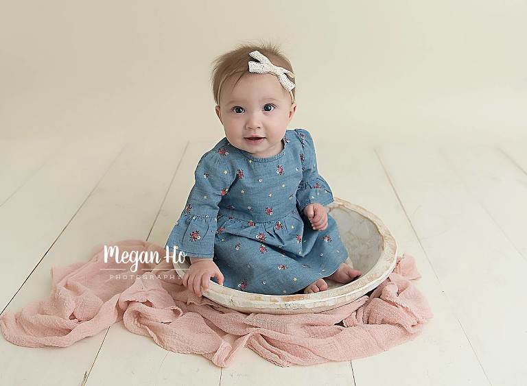 adorable sitter session seven month old in little white bowl