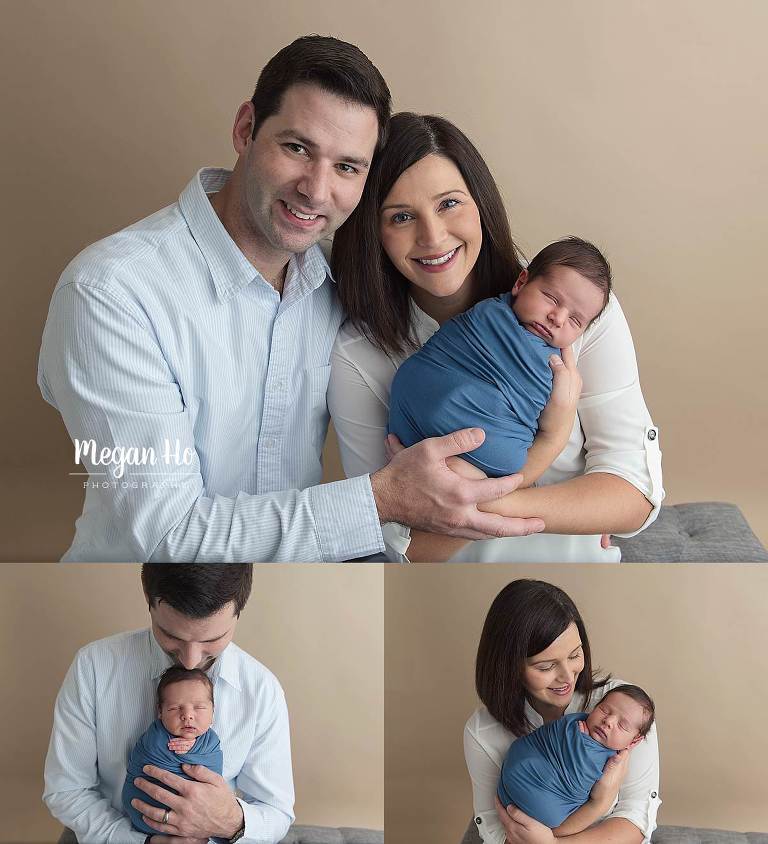 mom and dad snuggling their newborn baby boy