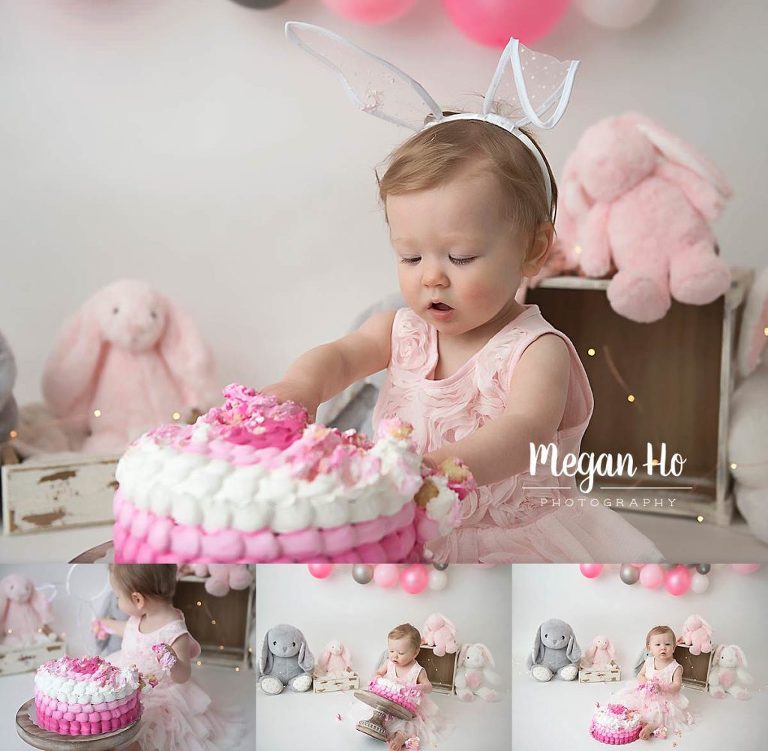 some bunny is one cakesmash little girl overturning cake stand