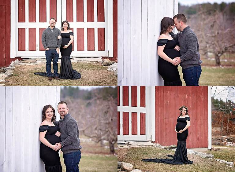 maternity session at outdoor orchard with barn